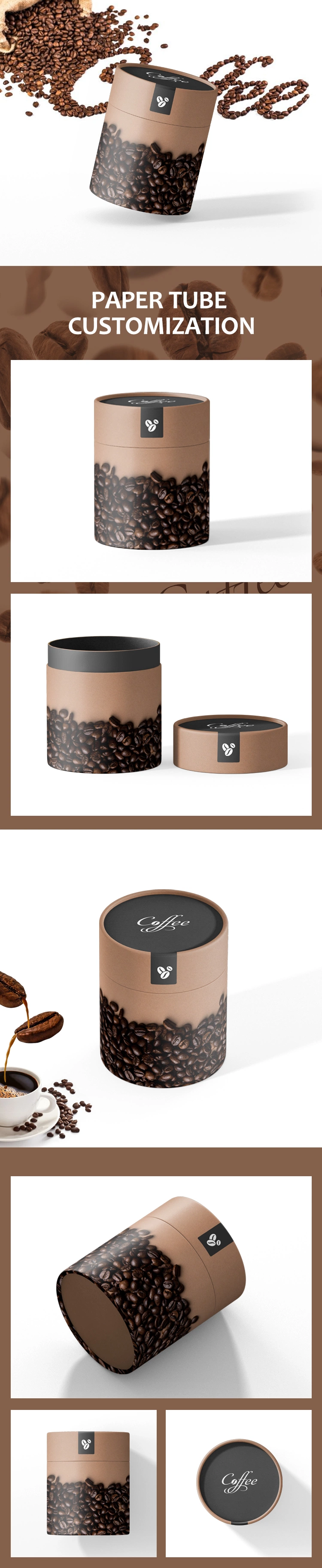 Firstsail Custom Printed Cylinder Coffee Mug Gift Packaging Box Food Grade Round Paper Tube for Coffee Bean Powder Tea Christmas