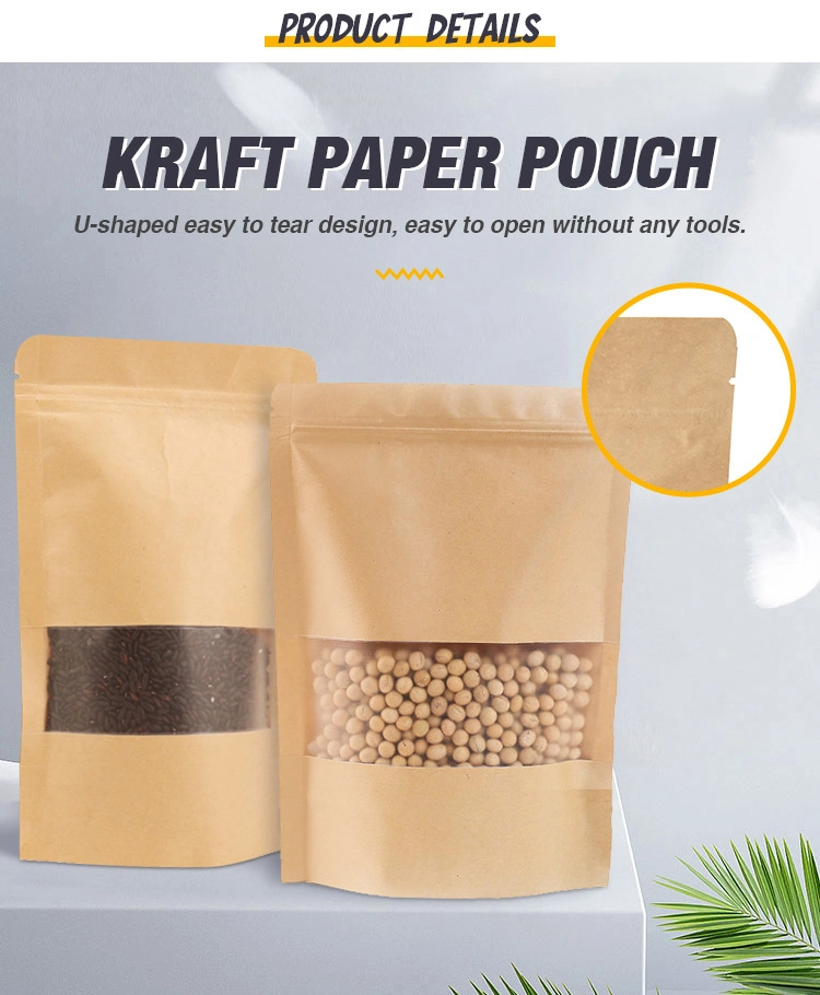 Recycle Stand up Pouch Kraft Paper Tea Bag Food Packaging with Clear Window