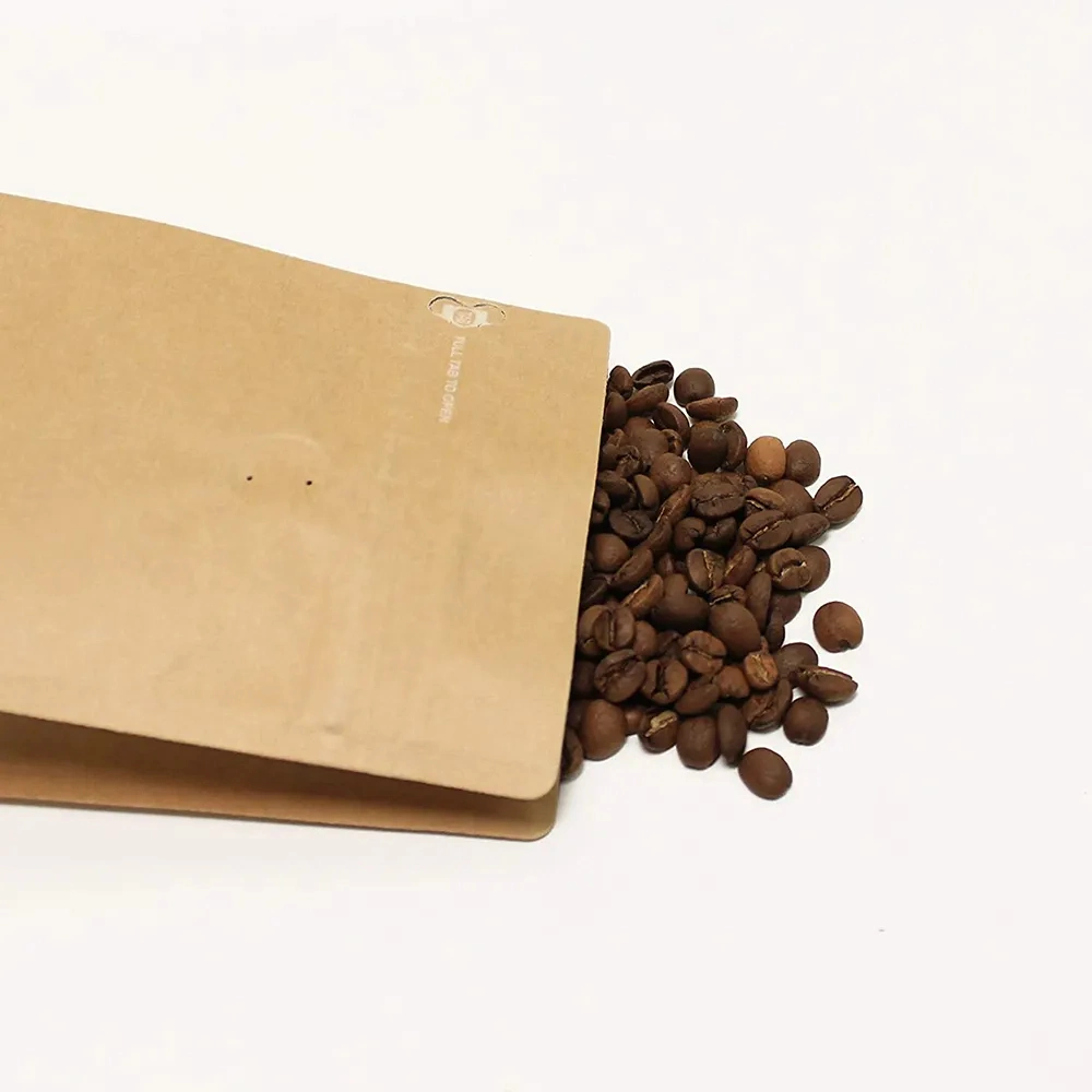 Packaging for Coffee, Flat Bottom Kraft Paper Compostable Coffee Bags with Valve and Zipper Bolsas PARA Cafe Coffee Packaging