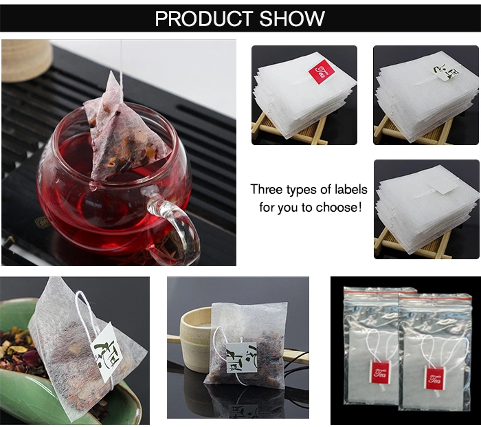 PLA 58 X 70mm Biodegradable Corn Fiber Pyramid Empty Tea Bags with Custom Tag