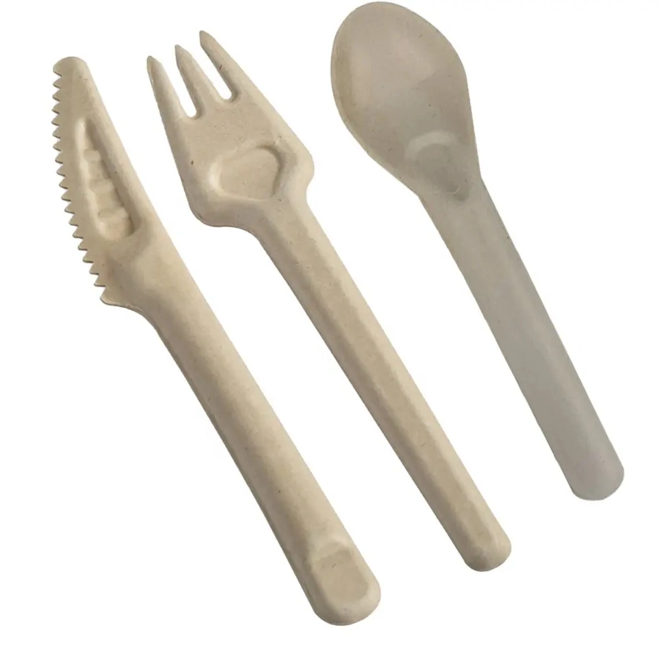 Disposable Biodegradable Compostable Biodegrade Cutlery Set Made From Bagasse and Wheat Straw Knife Fork Spoon