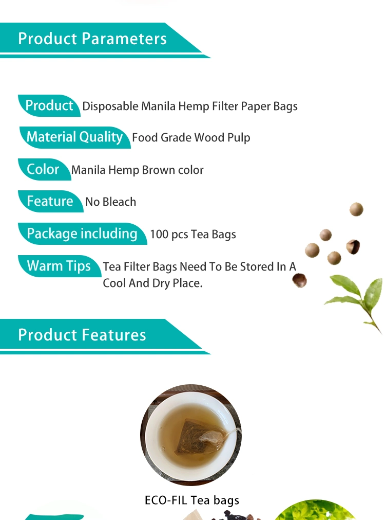 Chlorine Free Trapezoid Filter Paper Tea Bag, Made of Manila Hemp Paper, Can Custom Tags, Could Be Composable Biodegradable