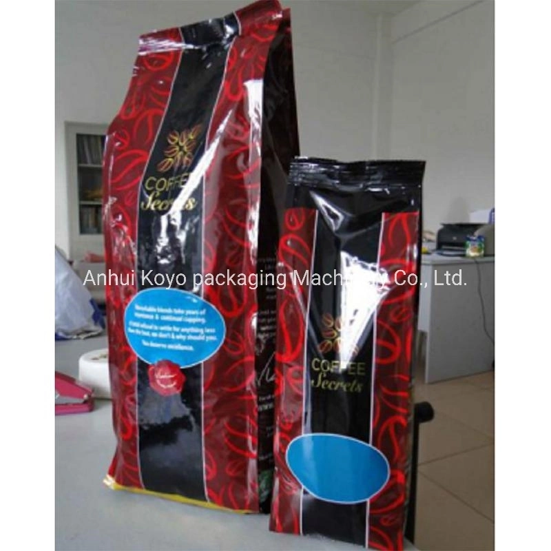 Automatic Coffee Beans, Granules Quad/Bottom Flat/Self Stand up/Box Bag Making Weighing Filling Sealing Packing Packaging Machine with Bag Corners Folding Seal