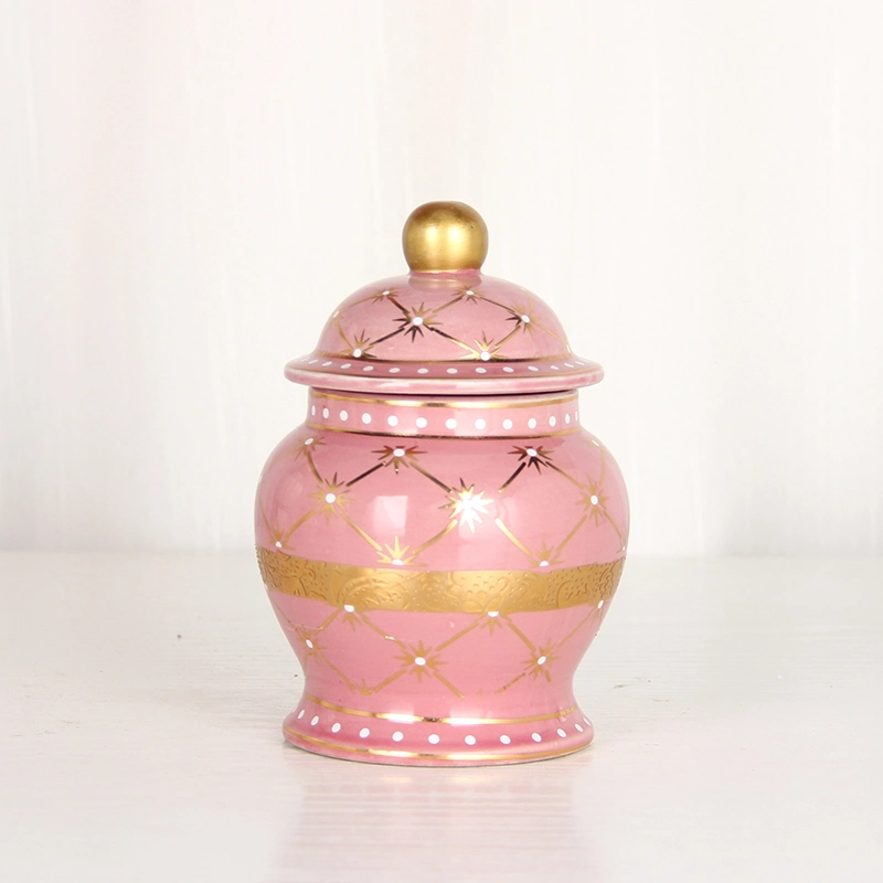 J278p Unique Design Thanksgiving Day Pink Decoration Candle Jar Mini Ceramic Sugar Coffee Tea Jars with Lids