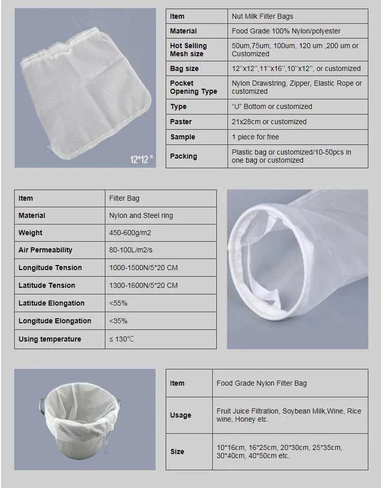 0.5-2000 Micron Rating PE/PP/Nmo Monofilament Mesh Liquid Filter Bag