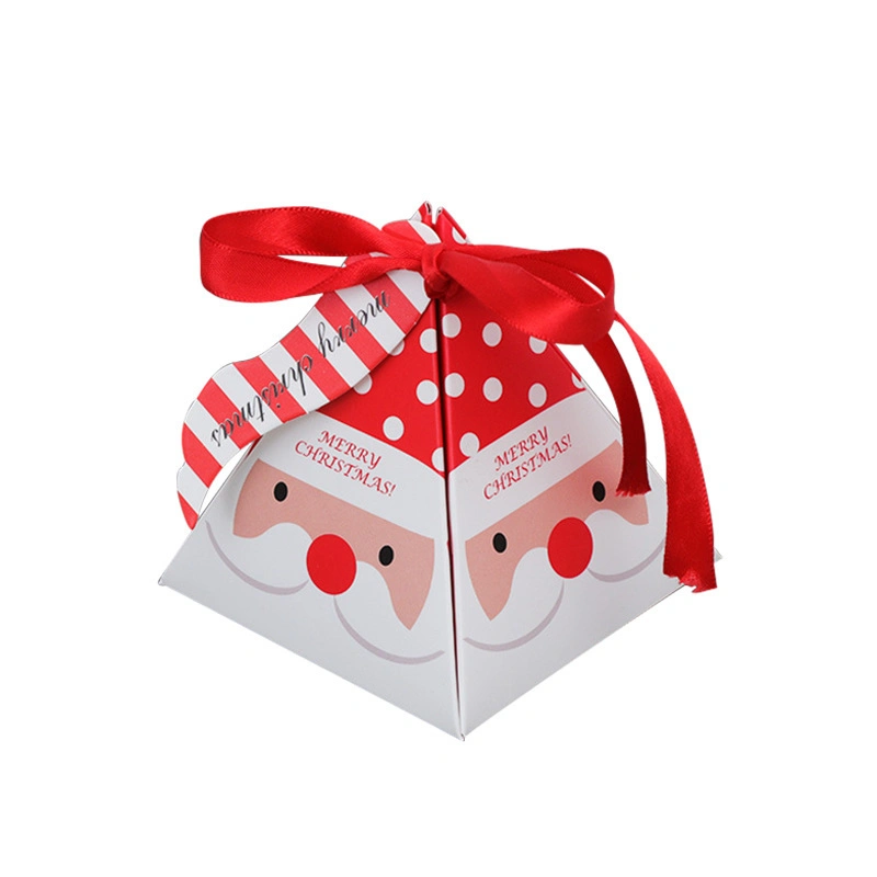 Hotly Sold Custom Small Triangle Christmas Gift Box Foldable Candy Cookies Chocolate Packaging Box with Ribbon