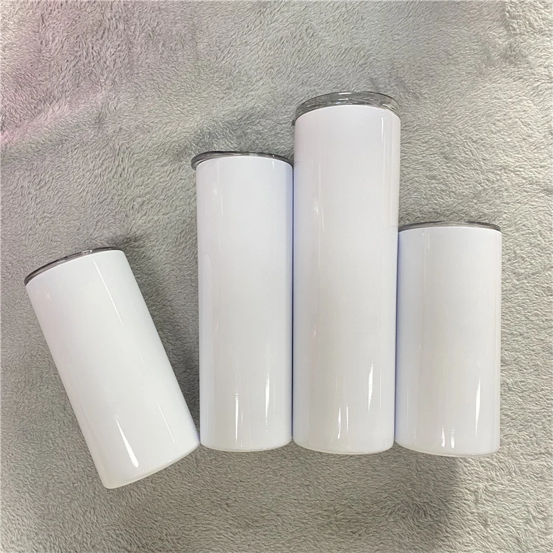 15oz 20oz 30oz Blank Sublimation White Blank DIY Total Straight Non Tapered All Straight Stainless Steel Vacuum Insulated with Metal Straws Lids Shrink Wrap