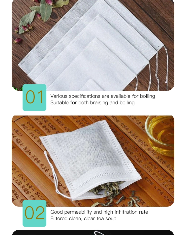 120 X 150mm Non-Woven Fabric Heal Seal Tea Bags with Drawstring