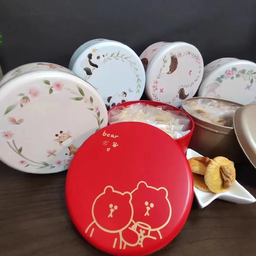 Factory Wholesale Tinplate Biscuit Storage Container Round Metal Box/Can Christmas Cookie Tin Packaging