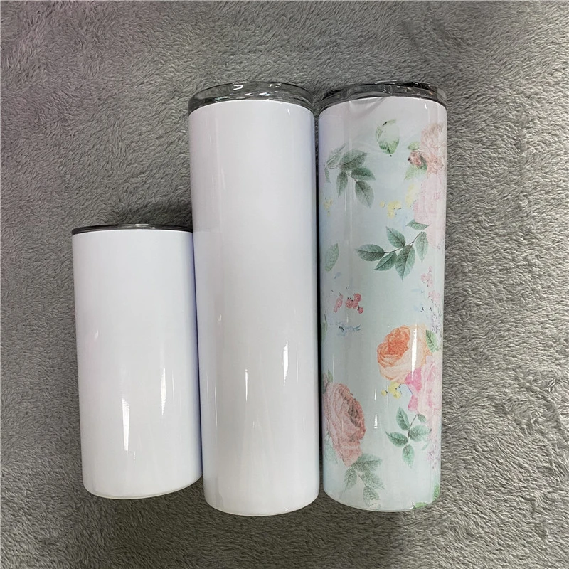 15oz 20oz 30oz Blank Sublimation White Blank DIY Total Straight Non Tapered All Straight Stainless Steel Vacuum Insulated with Metal Straws Lids Shrink Wrap