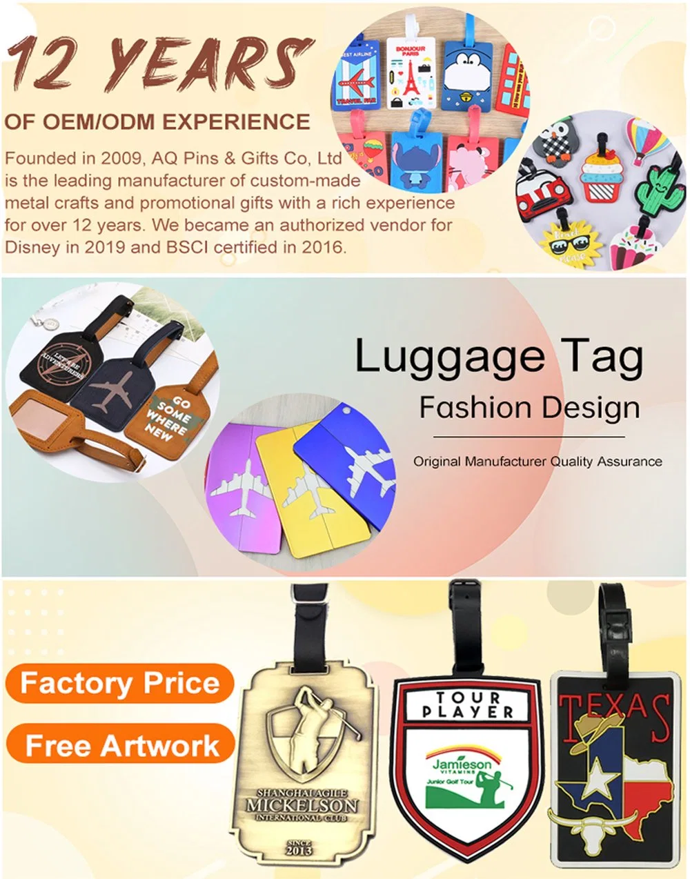 Wholesale Personalized Promotional Gifts Custom Golf Bag Baggage Accessories Embroidery Sublimation Travel Key Silicone Plastic PVC PU Leather Metal Luggage Tag