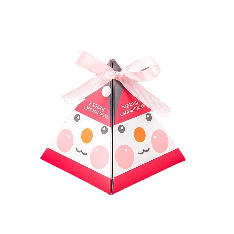 Hotly Sold Custom Small Triangle Christmas Gift Box Foldable Candy Cookies Chocolate Packaging Box with Ribbon