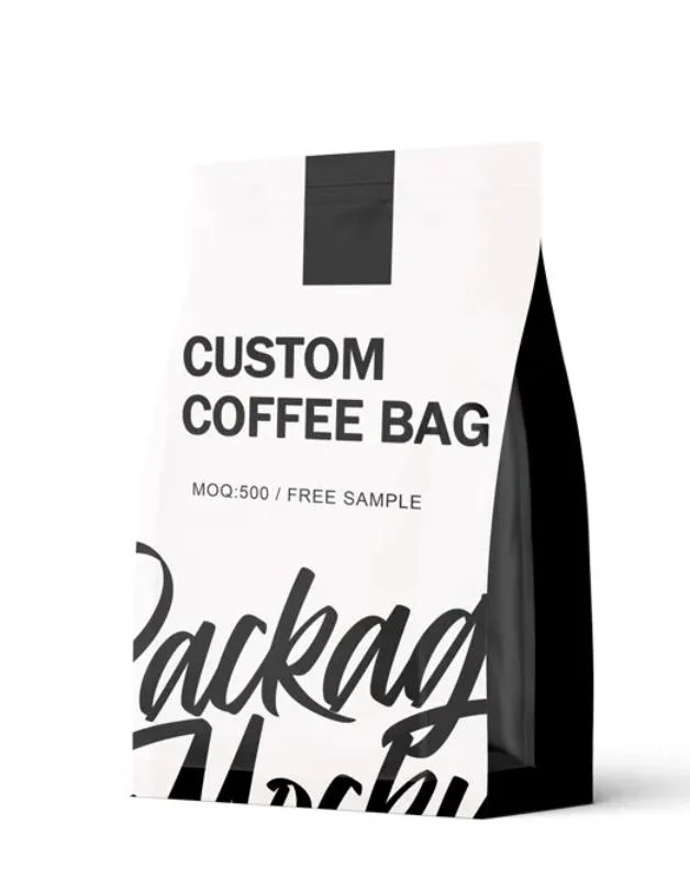 Custom White Black Designer Seal Coffee Beans Bag Food Grade Free Sample Coffee Tea Bags Package