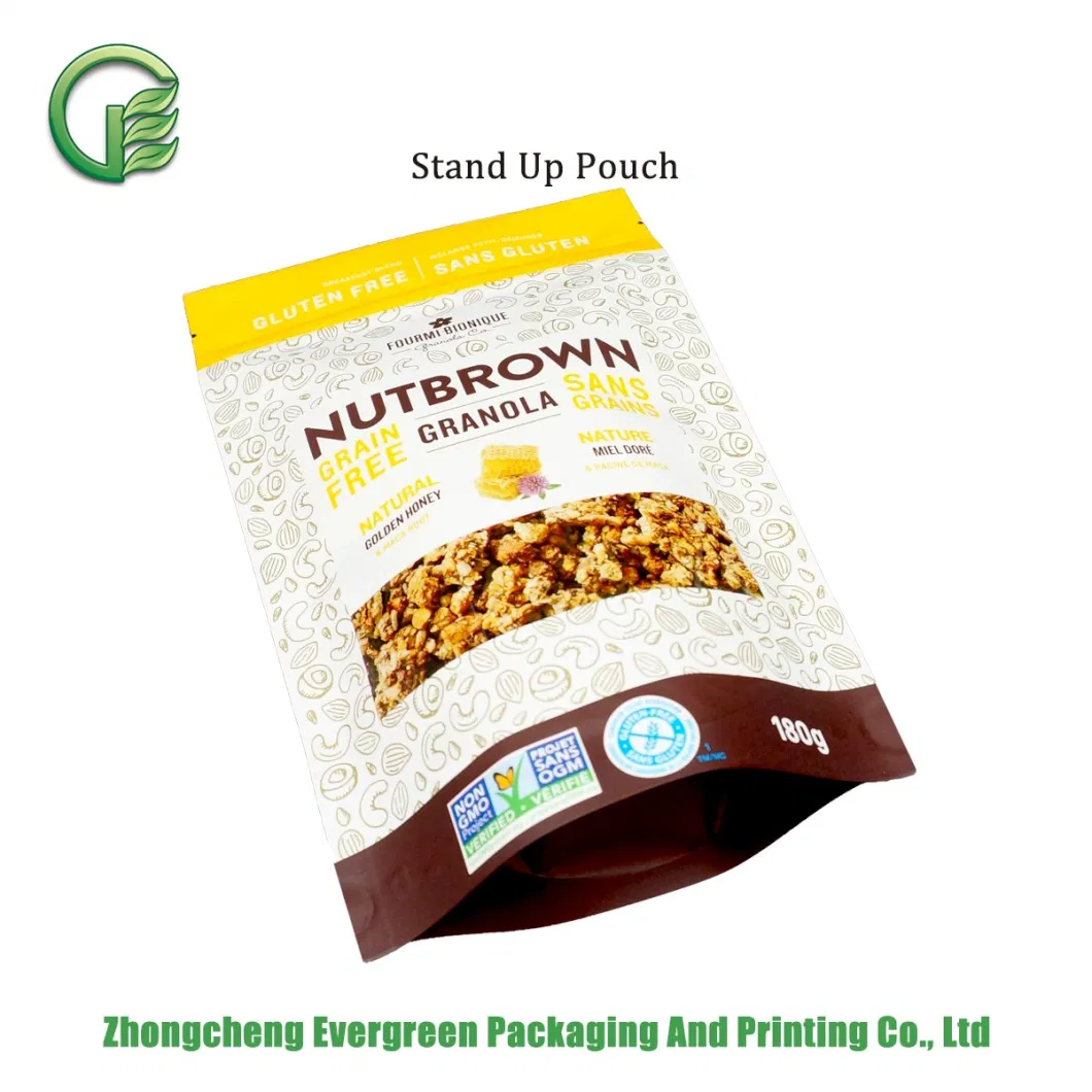 Healthy Organic Natural Food Granola Cereal Dried Frutis Nuts Matte Gloss Color Resealable Zipper Anti-Static Laminated Plastic Flexible Stand up Packaging Bag