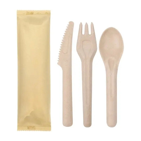 Disposable Biodegradable Compostable Biodegrade Cutlery Set Made From Bagasse and Wheat Straw Knife Fork Spoon