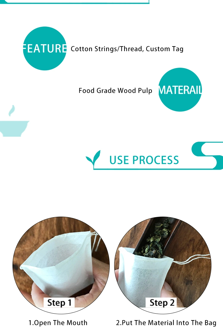 Customized Creative Shaped Empty Filter Paper Disposable Tea Bags with Strings (50X 60mm)