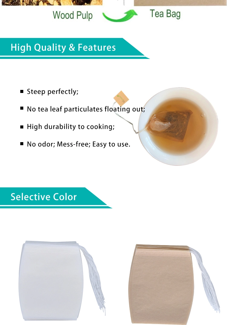 Disposable Bucket Shape Empty Filter Paper Tea Bags Coffee Packaging Pouches with Strings (65X 95mm)