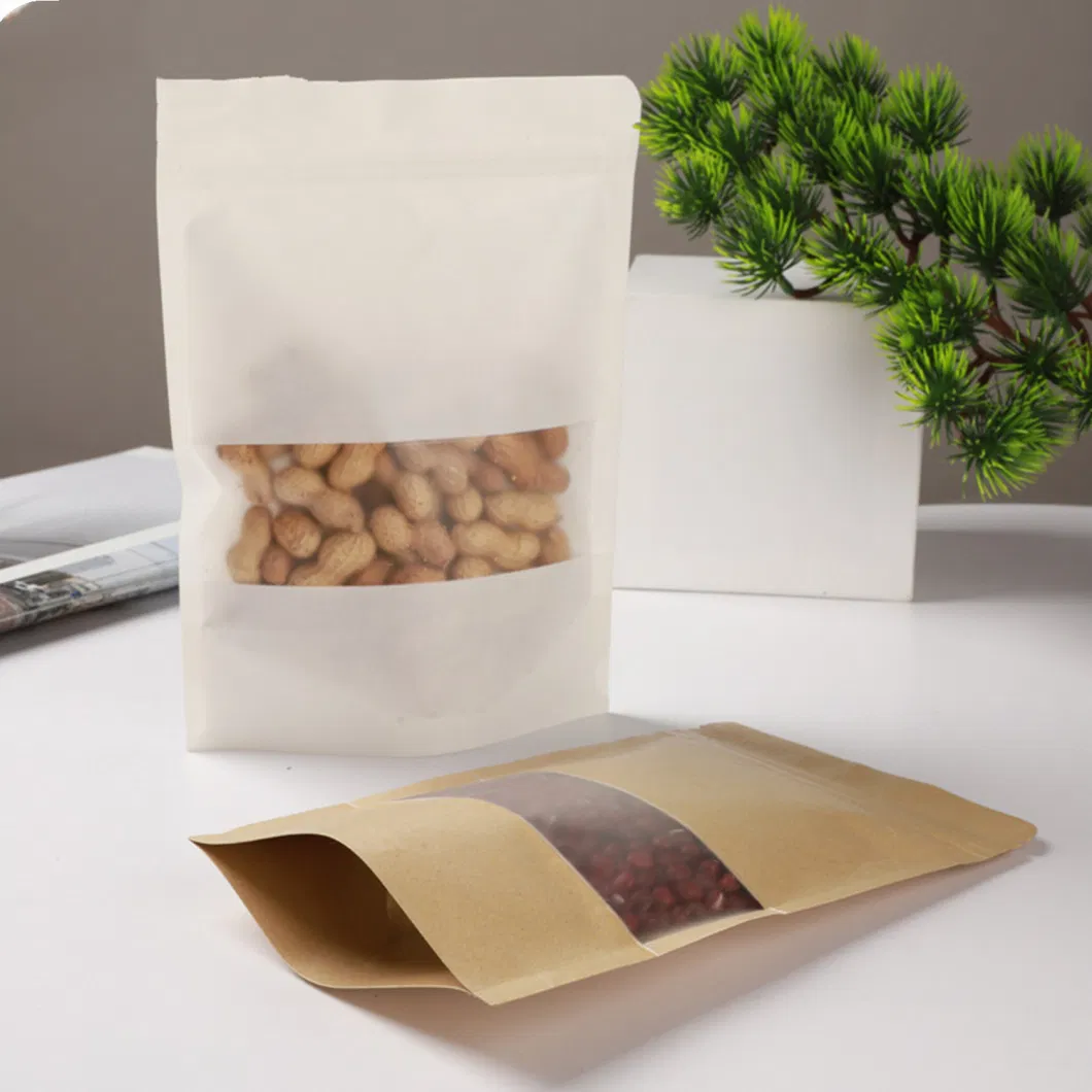 Kraft Paper Bag for Tea Gift Snack Dried Fruit, Ziplock Standing Pouch with Clear Window, Chinese Factory Tea Packaging Bags