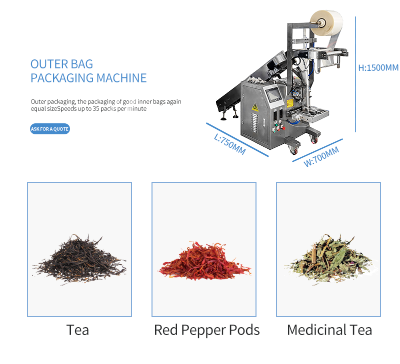 Automatically Inner and Outer Bag Tea Package for Nylon Triangle with Rope Tea Bag Packing Machine