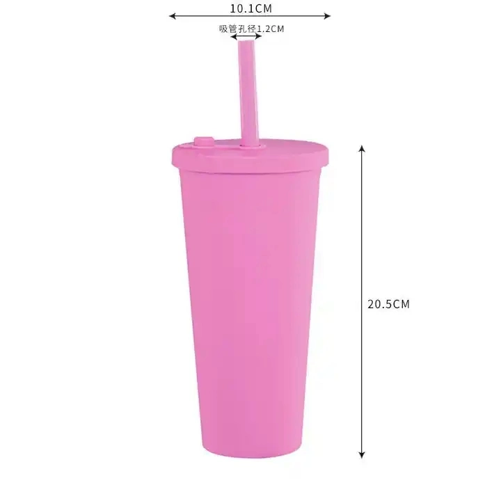 Factory Custom Logo Multi Color 24oz Double Wall Tumblers Plastic Boba Bubble Tea Reusable Cup with Straw