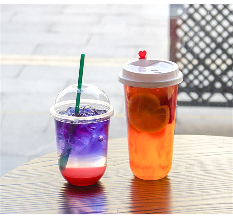 95 Caliber U Shape Creative Cute Disposable Juice Cup Transparent Milk Tea Plastic Cups Cold Drink Packaging Cups with Lid