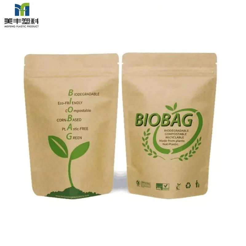 Food Packaging Plastic Bag Custom Logo PLA Coffee Tea 100% Biodegradable Materials Eco-Friendly Stand up Pouch Kraft Paper PE Ziplock Bag Nuts Coffee Packaging
