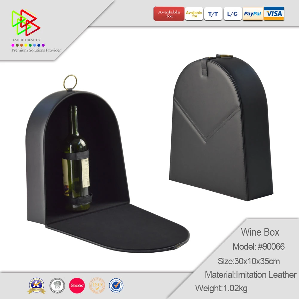 New Design Custom Black Leather Paper Single Wine Gift Packaging