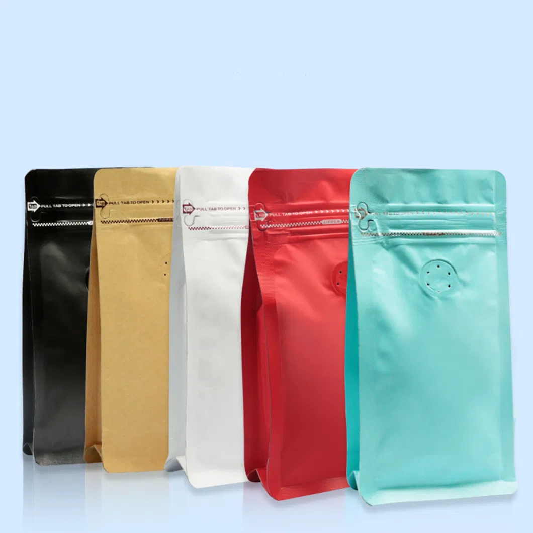 Basic Customization Brown Kraft Compostable Aluminum Foil Flat Bottom Coffee Bags with Valve and Zipper for Coffee Bean/Tea Packaging