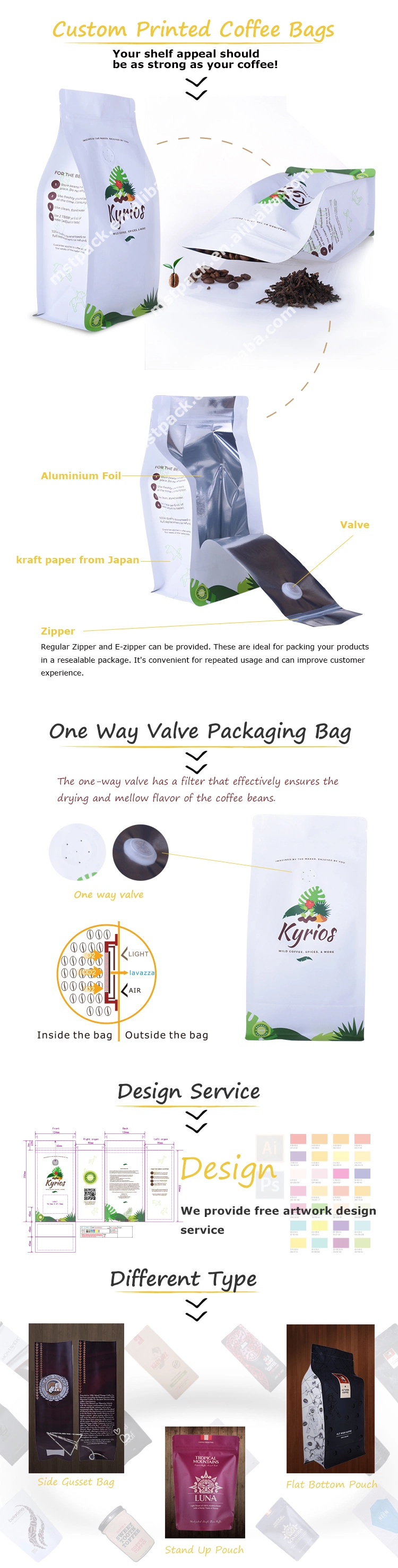 Custom Printed Tea Packaging Mylar Zip Lock Aluminum Foil Zipper Stand up Plastic Large Zip Lock Bags