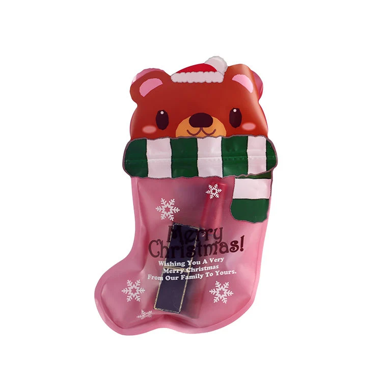 Beautiful Christmas Stocking Merry Sock Shaped Plastic Frost Window Transparent Pouch Bags Doypack Packaging with Zipper Lock
