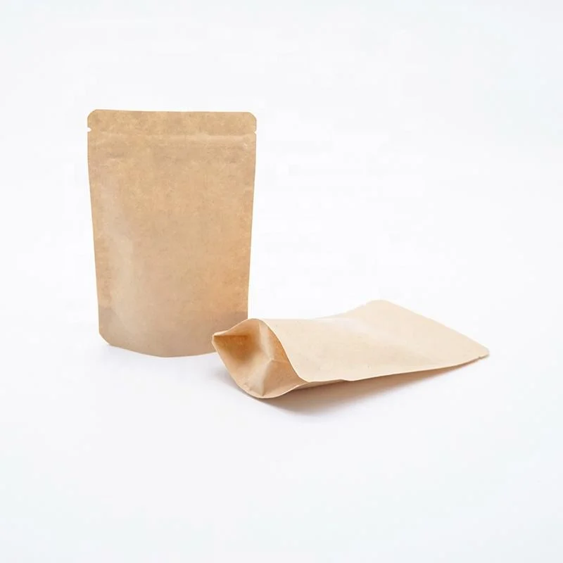 Custom Printed Eco-Friendly Ziplock White Brown Blank Stand up Zipper Kraft Paper Bags Doypack