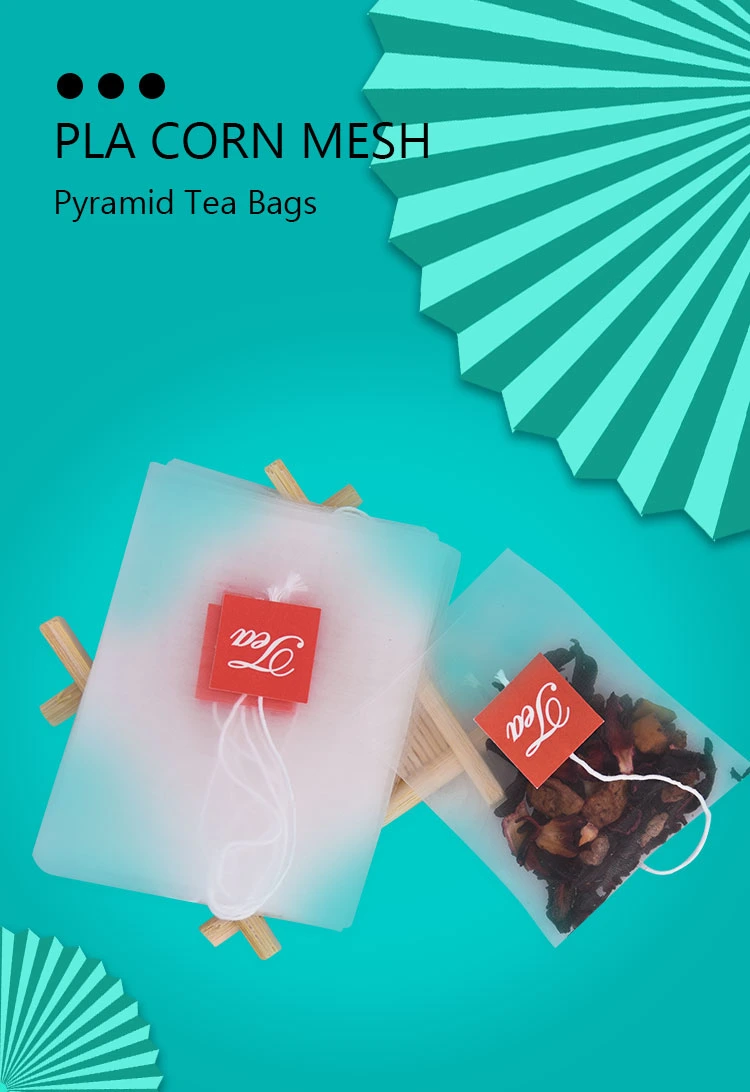 PLA 58 X 70mm Biodegradable Corn Fiber Mesh Pyramid Empty Tea Bags, with Custom Tag