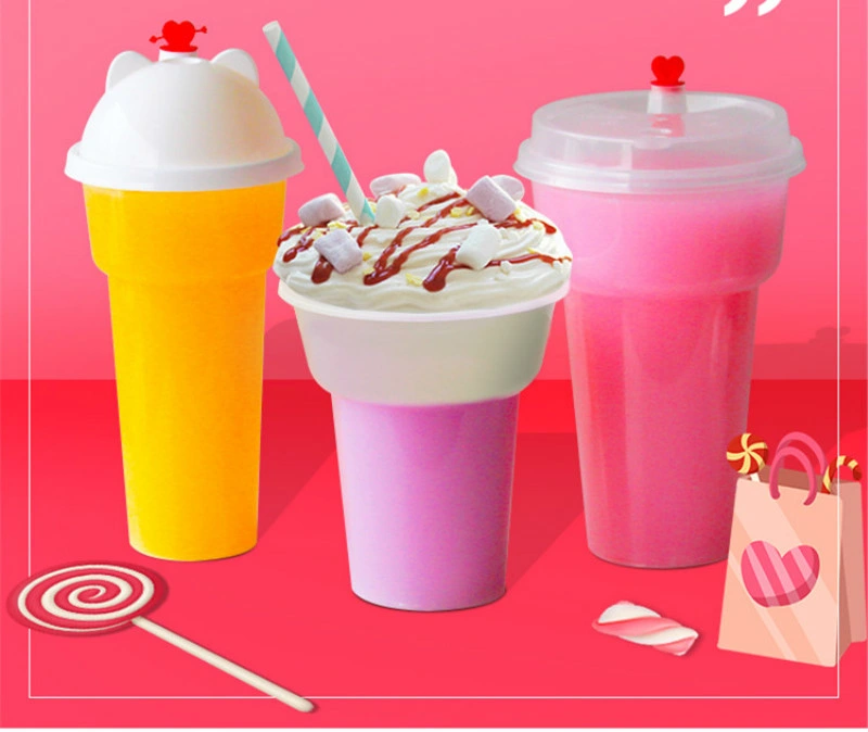 Disposable Milk Tea Plastic Cup Thickened Torch Pattern Ice Cream Drink Packaging Cupsc with Lid Custom Logo