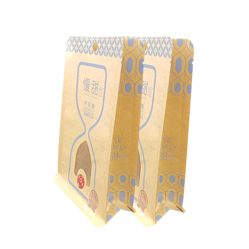 Compostable Biodegradable Flat Bottom Kraft Paper Food Packing Zipper Pouch Custom Printed Coffee Tea Packaging Bag with Valve