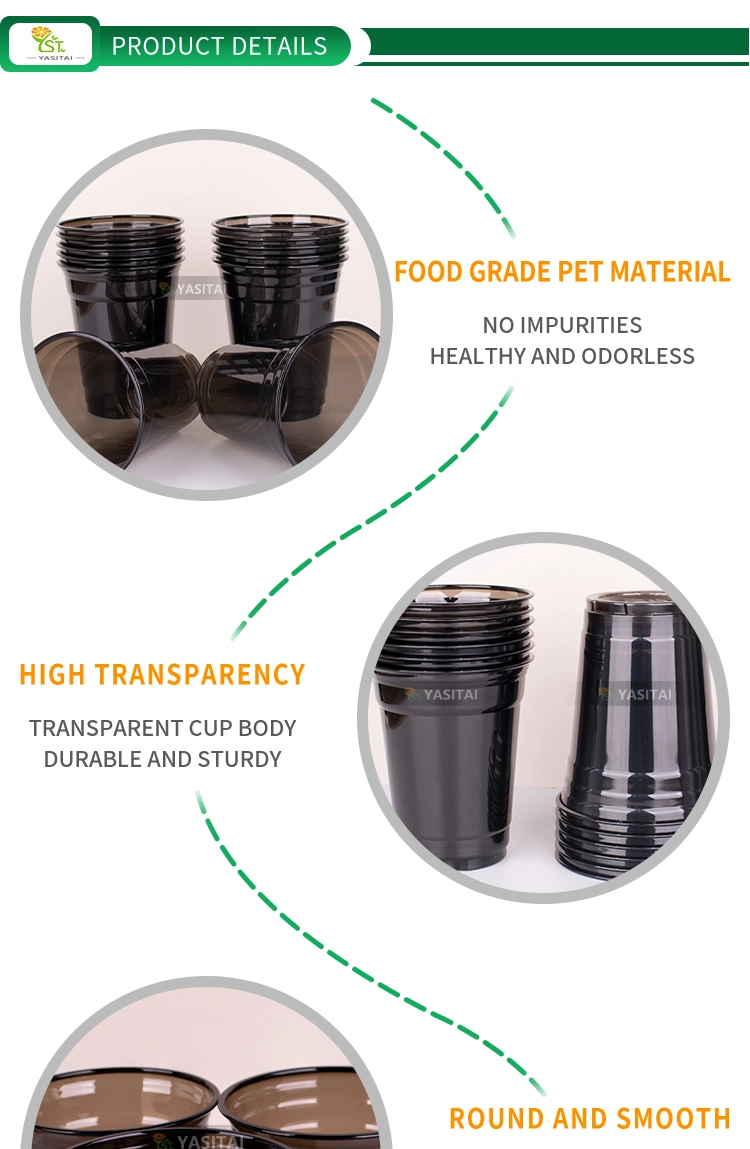 Bubble Tea Plastic Cups Biodegradable Packaging with Lid Vasos Plastic Pet Black Plastic Cup