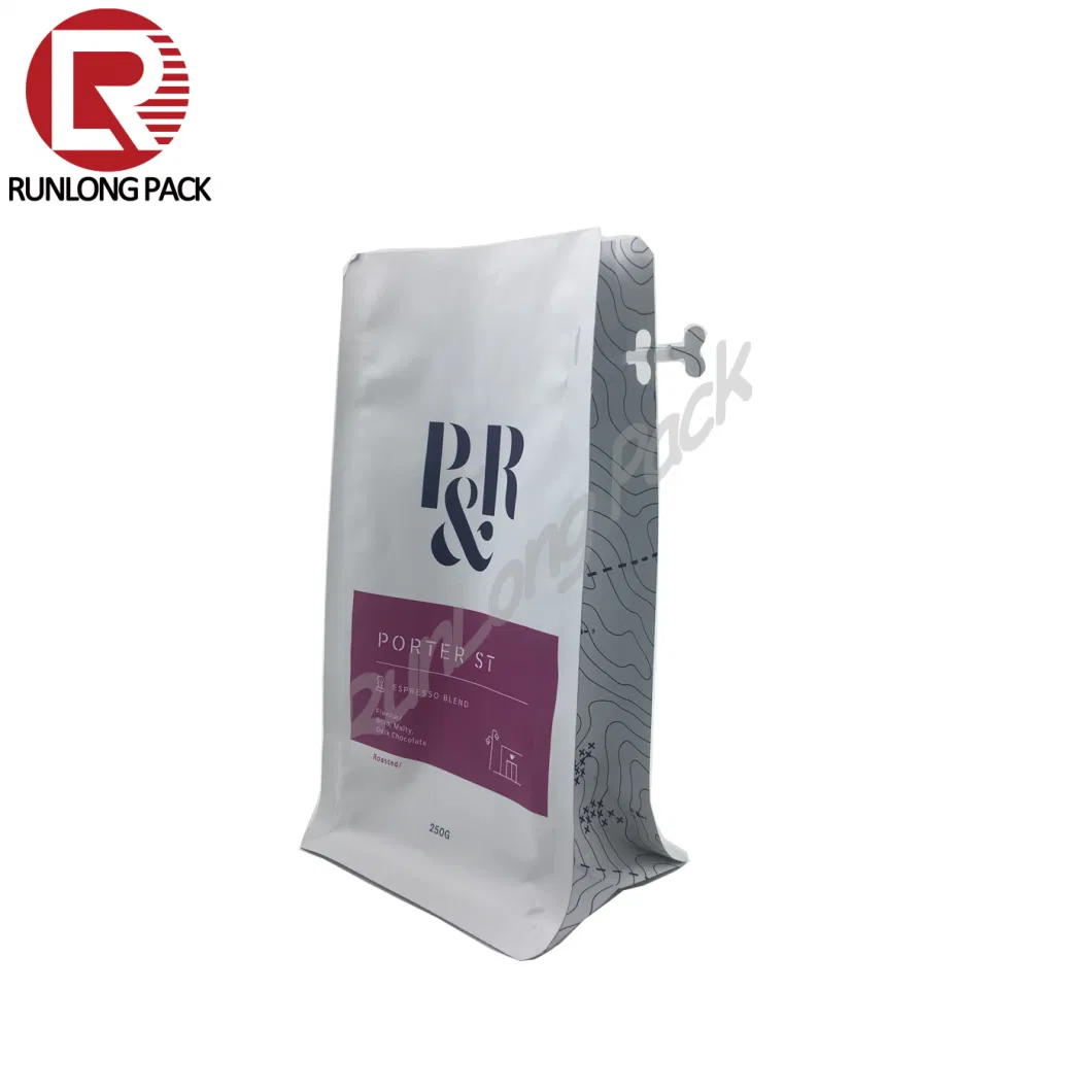 Runlong Pack Eight Side Seal Coffee Pocuh with Zipper and Valve