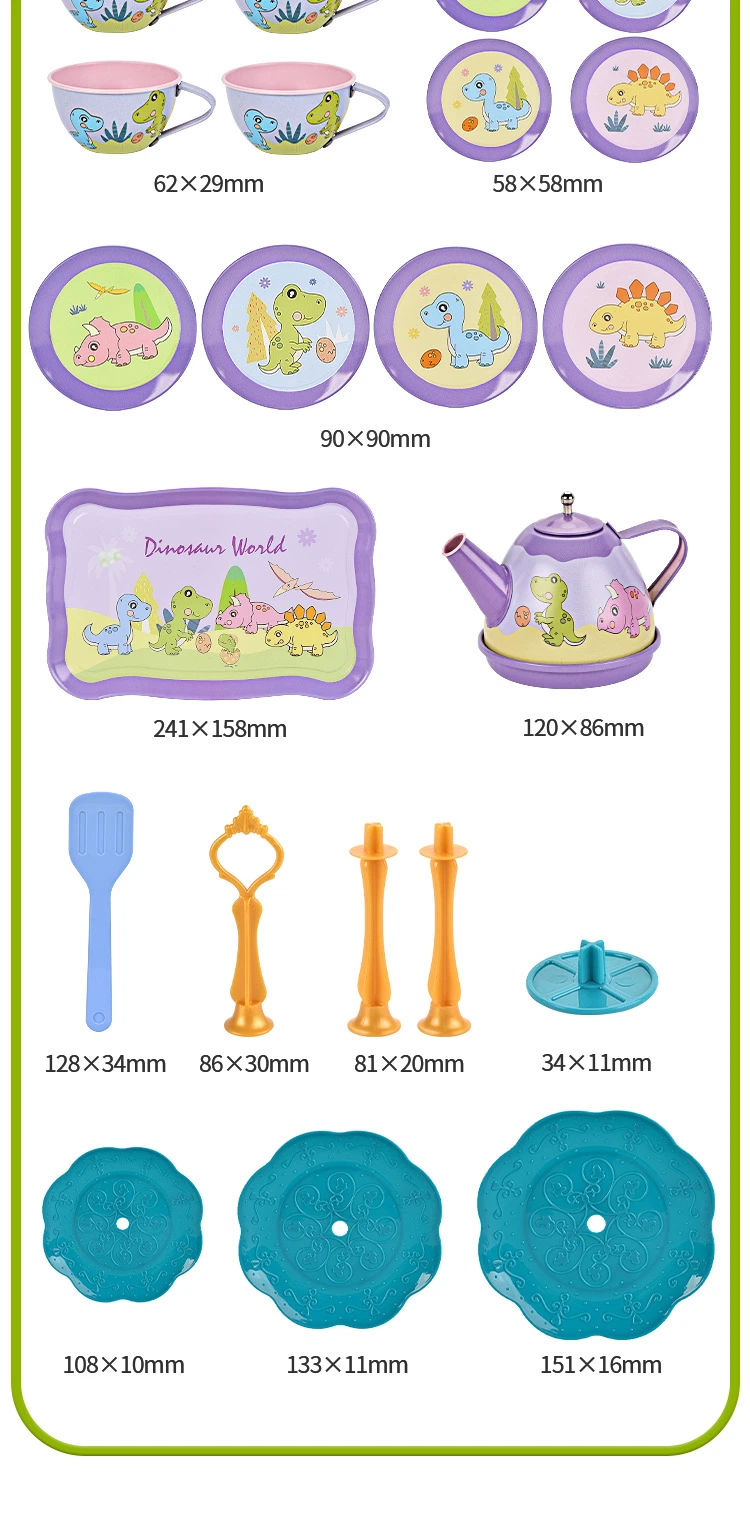 New Tea Party Set for Little Girls Boys Dinosaur Toys for Girls Elsa Princess 48 Pack Kids Kitchen Pretend Toy with Tin Tea Set Desserts &amp; Carrying Case Gift