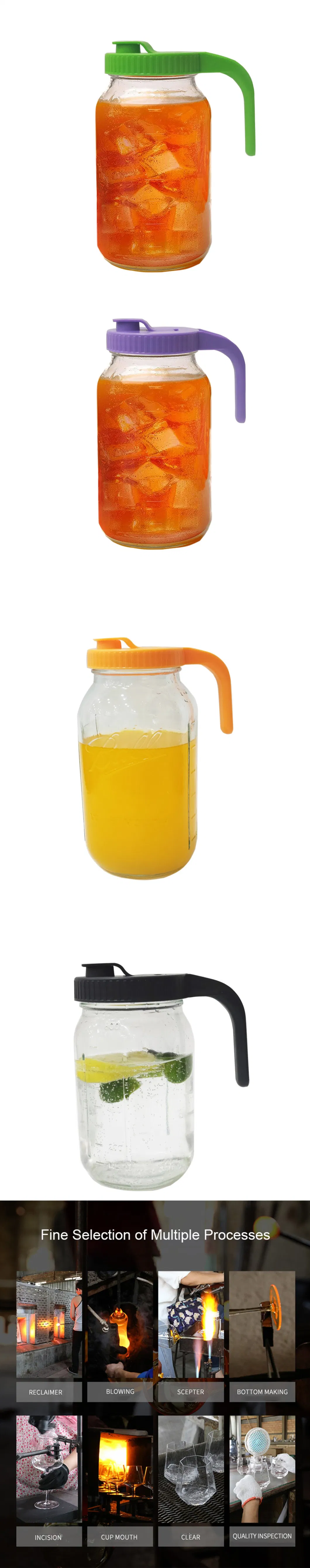 Wide Mouth Mason Jar BPA Free Drinking Pour Spout Plastic Pitcher Flip Cap Lid with Handle