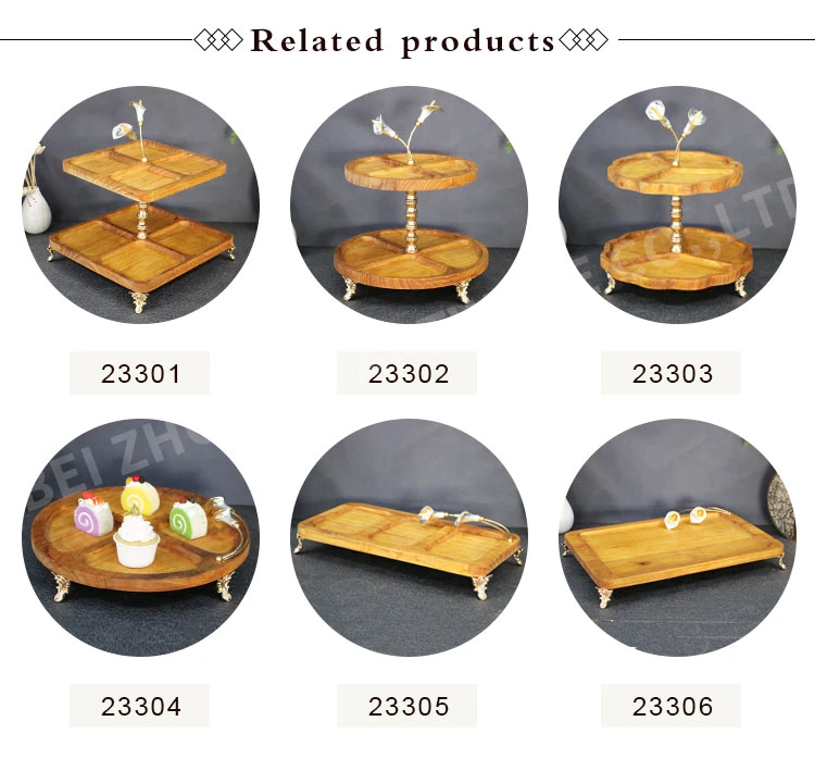 European Style Double Layer Wood Fruit Plate Cake Wedding Snack Candy Afternoon Tea Tray Dessert Plate