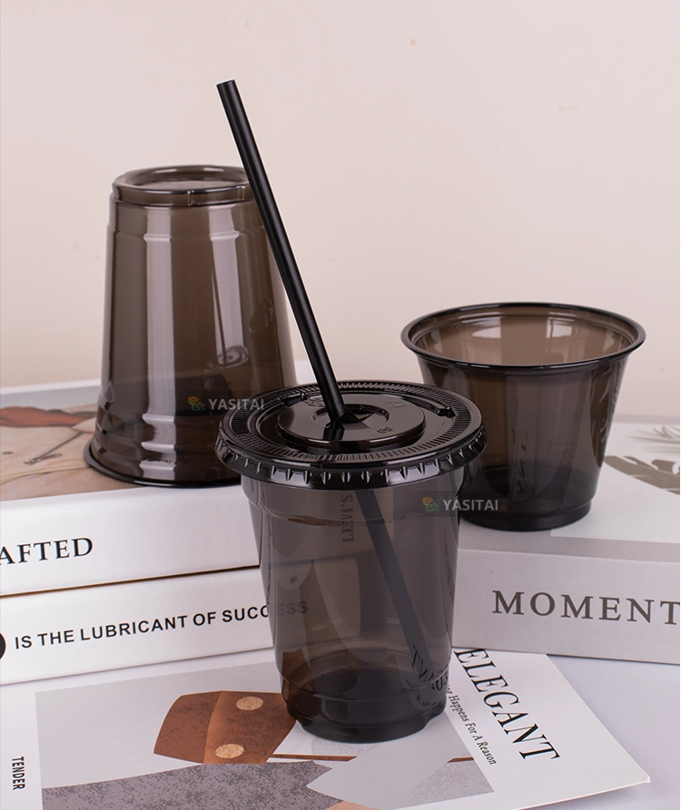 Bubble Tea Plastic Cups Biodegradable Packaging with Lid Vasos Plastic Pet Black Plastic Cup