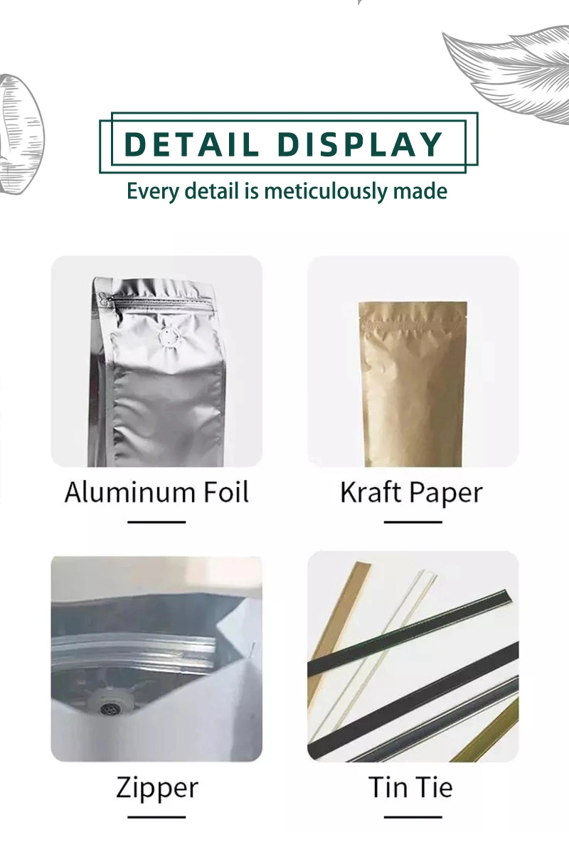 Custom Printing Biodegradable Flat Bottom Heat Seal One Way Valve Packaging Plastic Tea Bags for Coffee Tea Packaging
