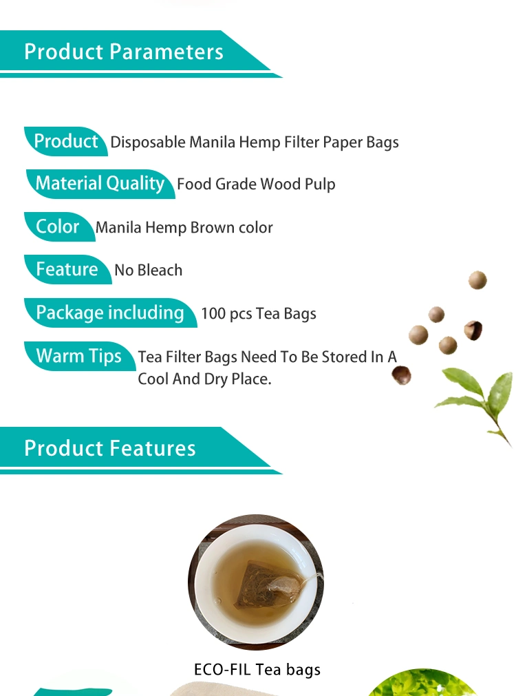 Creative U Shape Disposable Biodegradable Filter Paper Tea Bags, Made of Unbleached Manila Hemp Paper, Could Customize The Personal Tag and Size