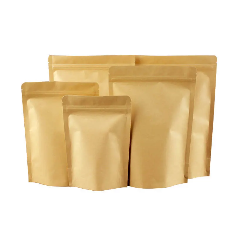 Custom Printed Packaging for Coffee for Tea Resealable Doypack Zipper Stand up Pouch Brown Kraft Paper Bags with Clear Window