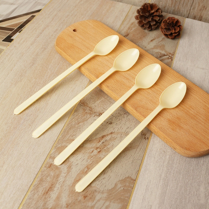 Disposable Spoon Simple PS Plastic Black Long Handle Spoon Milk Tea Burning Fairy Grass Tableware Takeaway Packaged Long Ice Soup (TU-122)