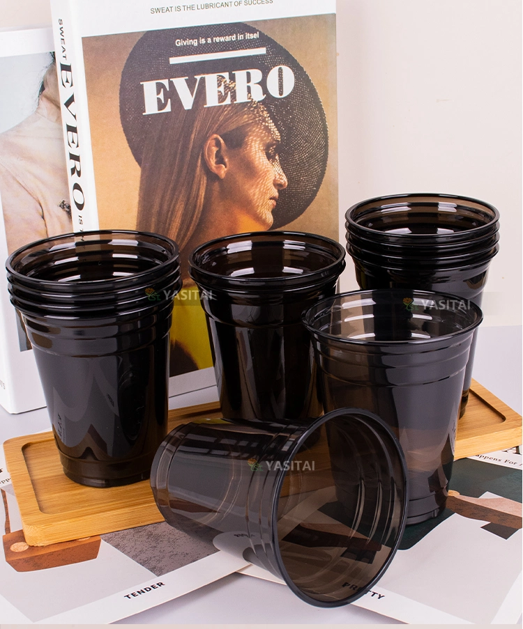 Bubble Tea Plastic Cups Biodegradable Packaging with Lid Vasos Plastic Pet Black Plastic Cup