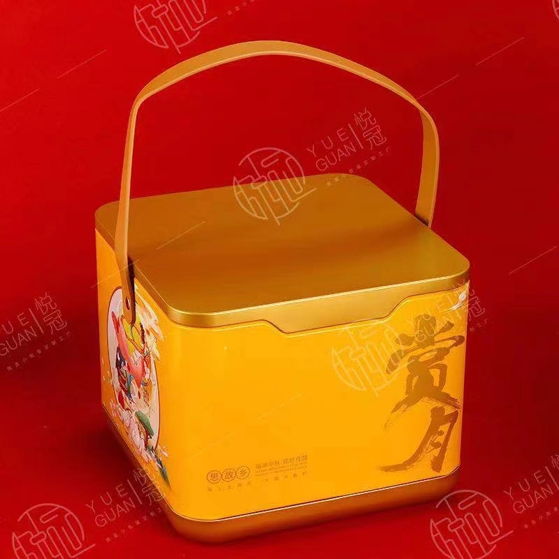 2024 Hot Sale Custom Metal &amp; Leather Handle Gift Box Metal Mooncake/Tea/Food Packaging Boxs