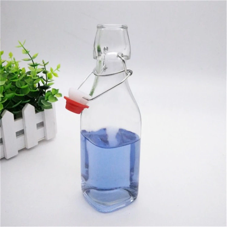 Wholesale 250ml 500ml 1000ml Square Beverage Kombucha Ginger Tea Glass Drinking Bottle Juice Bottle with Swing Top Stopper