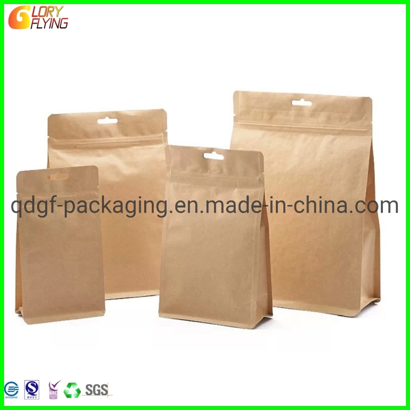 Custom Compostable Recyclable Zipper Lock Biodegradable Kraft Paper Flat Bottom Coffee Tea Food Plastic Packaging Bag Air Vents, Flat Plastic Bags.