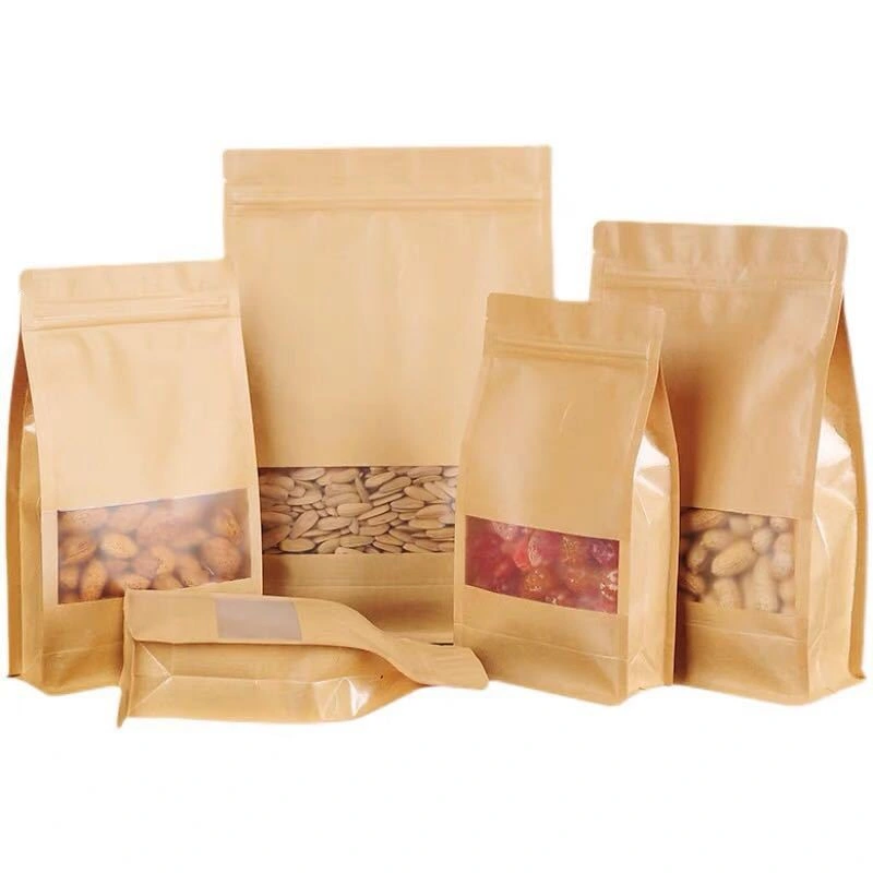 Kraft Paper Self-Supporting and Self Sealing Bag, Thickened Tea and Snack Packaging Bag, Flour Sealed Packaging