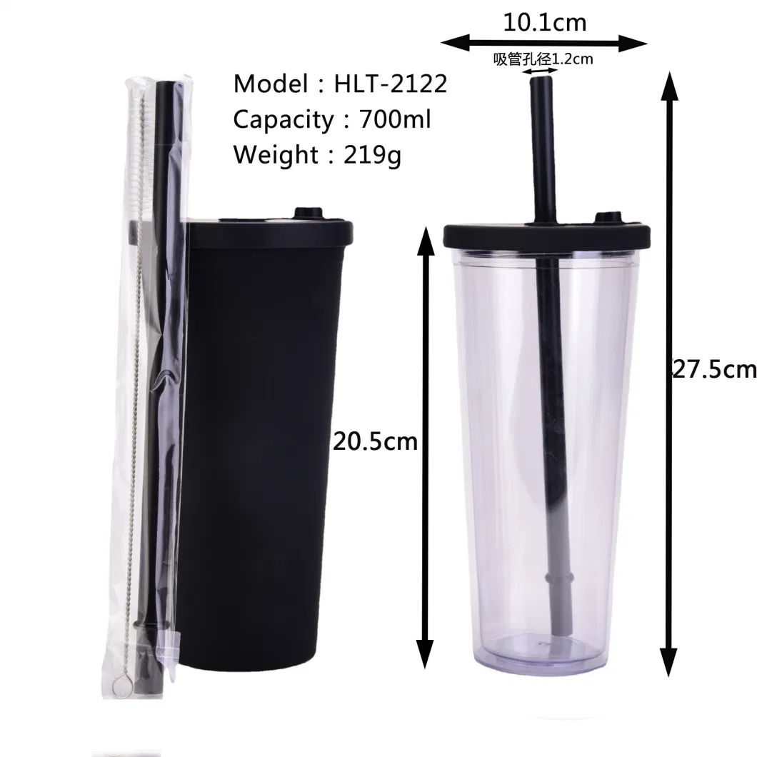 Factory Custom Logo Multi Color 24oz Double Wall Tumblers Plastic Boba Bubble Tea Reusable Cup with Straw